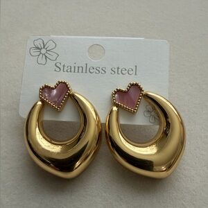 ❤️‍🔥 Chunky Gold and Pink Heart Earrings